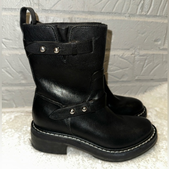 Rag & Bone Leather Buckle Short Moto Boots Size 37.5 - Picture 4 of 11